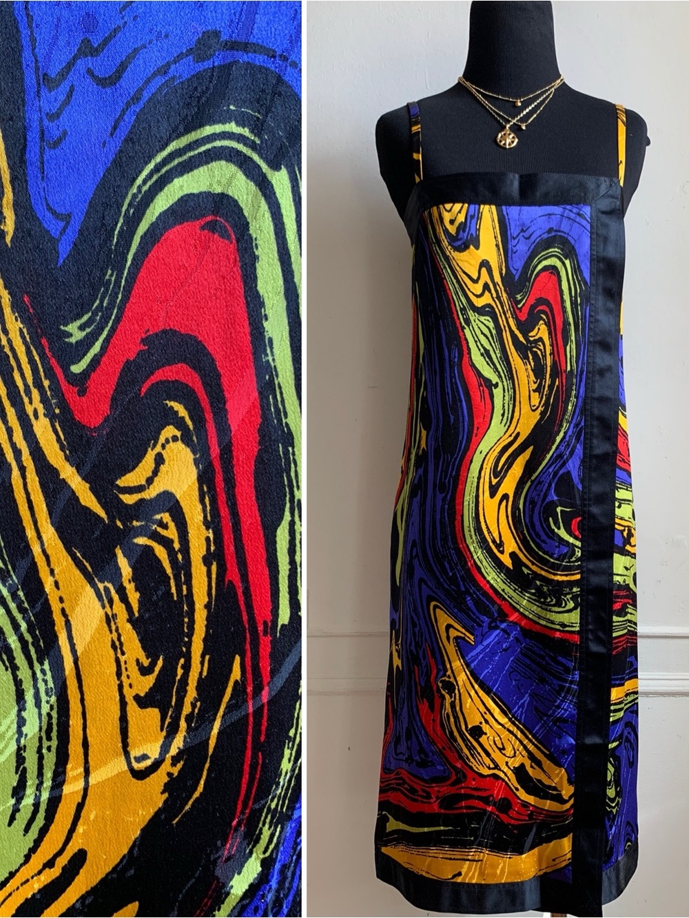 Vintage Gucci 100% Silk Multicolor Marbleized Wrap Dress